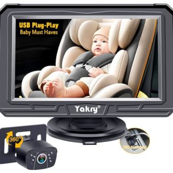 Baby Car Camera Baby Essentials Must Haves Plug and Play USB Easy Install 360° Rotation Backseat Camera 2 Kids 170°Wide View Carseat Camera HD 1080P Baby Car Monitor Y60