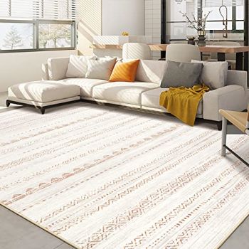 Area Rug Living Room Rugs: 5x7 Large Soft Machine Washable Boho Moroccan Farmhouse Neutral Stain Resistant Indoor Floor Rug Carpet for Bedroom Under Dining Table Home Office House Decor