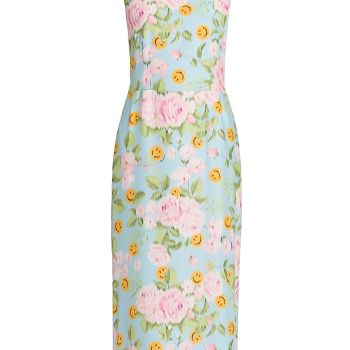 Smiley And Flower Print Silk Midi-Dress