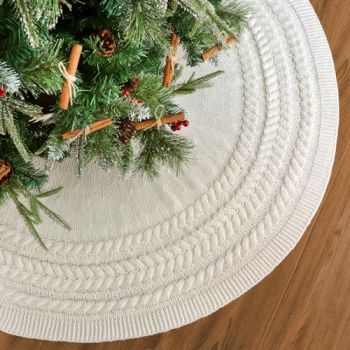 Christmas Tree Skirt 48 Inches: Annual Rings Chunky Cable Knit Cream White Tree Skirt