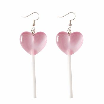 Heart Lollipop Earrings Cute Candy Dangle Earrings for Women Resin Heart Earrings 80s 90s Earrings Valentines Day Gift (Pink)