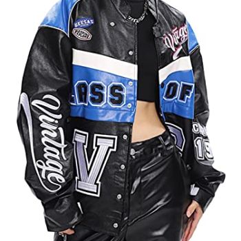 Vintage Men Bomber Varsity Jackets Racer Jacket Leather Varsity Jacket Vintage Racing Jacket Blue Racecar Jacket