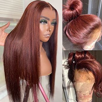Synthetic Lace Front Wig Long Straight Reddish Brown Color Glueless Heat Resistant Synthetic Replacement Hair Wig For Women