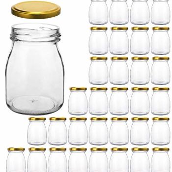 32 PACK 6 oz Clear Yogurt Jars With Gold Lids