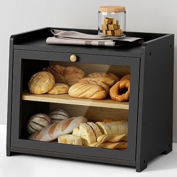 Black Bread Box for Kitchen Countertop