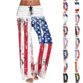 4th of July Pants for Women American Flag Graphic Wide Leg Dress Pants Independence Day Summer Casual High Waist Palazzo 2024,warehouse amazon warehouse deals,amazon warehouse sale clearance,warehouse