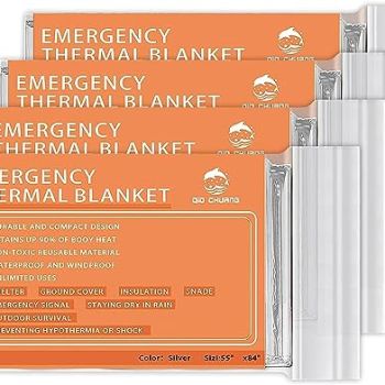 Emergency Mylar Thermal Blankets -Space Blanket Survival kit Camping Blanket (4-Pack). Perfect for Outdoors