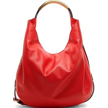 , Chambred Handle Leather Bag, Red