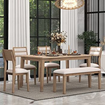 Dining Table Set for 6 Rectangular Tabletop