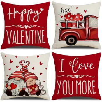 Red Valentines Day Pillow Covers 18x18 Set of 4,Valentines Day Decor for Home