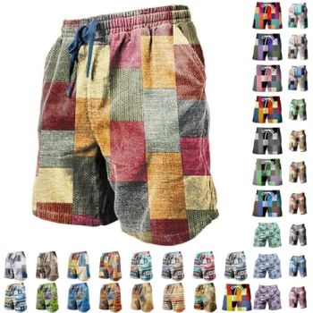 My Orders Placed My Orders On Amaon 2024 Men's Hawaiian Beach Linen Plaid Shorts Elastic Waist Drawstring Lightweight Summer Casual Shorts
