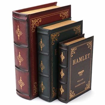 3 Pack Decorative Book Boxes Wooden Antique Book Decorations Vintage Book Storage Box