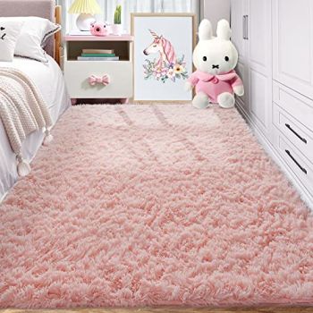 Area Rugs for Bedroom Living Room: 3x5 Super Soft Fluffy Shaggy Plush Fuzzy Rugs Carpet for Kids Girls Baby Nursery Dorm Room Teen Room Decor Pink