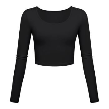 Womens Workout Tops Juniors Long Sleeve Base Layer Yoga Shirts Athletic Running Black Crop Tops Gym Clothes Cute Tops for Teen Girls X-Small