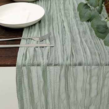 Sage Green Cheesecloth Table Runner 13.3ft Boho Gauze Cheese Cloth Table Runner Rustic Sheer Runner 160inch Long for Christmas Wedding Bridal Baby Shower Birthday Table Decorations