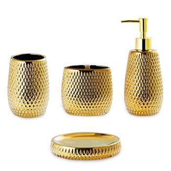 Gold Bathroom Accessory Set 4 Piece Ceramic Bath Accessories Sets Complete