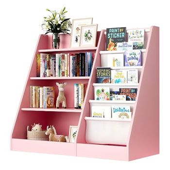 Pink 4 Tier Kids Wooden Bookshelf