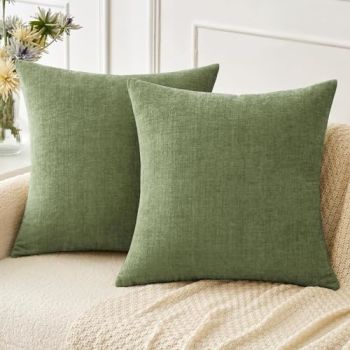 Pack of 2 Couch Throw Pillow Covers 18x18 Inch Soft Sage Green Spring Chenille Pillow Covers for Sofa Living Room Solid Dyed Pillow Cases