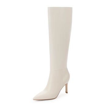 White Tall Boots Knee High Boots Women Pointed Toe Long White Boots Stiletto Heel White Knee High Boots for Women Size 9.5