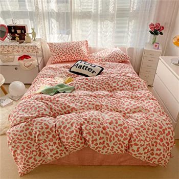 Leopard Duvet Cover Set Twin 100% Cotton Bedding Pink Cheetah on White 1 Leopard Print Comforter Cover Zipper Closure 2 Pillowcases for Kids Girls Boys