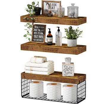 Bathroom Shelves Over Toilet Wall Mounted Floating Shelves Farmhouse Shelf Toilet Paper Holder Small 16 inch Set of 3