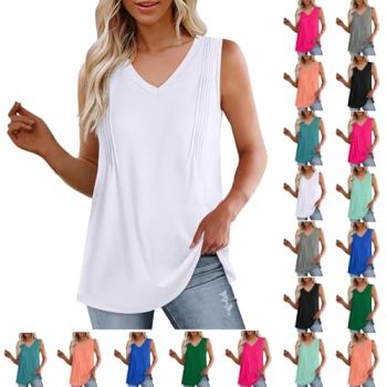 ,Womens Tank Tops Summer,Buy Again Orders My Past Orders,2024 Summer Tank Tops for Women V Neck Sleeveless Basic Tanks Loose Fit Flowy Shirts Casual Vacation Beach Blouses,White Small