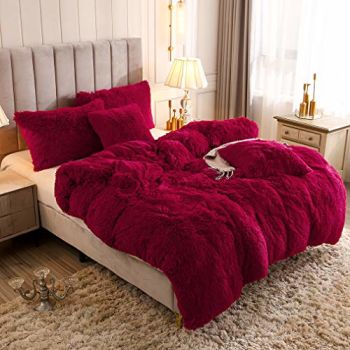 Luxury Fluffy 1PC Solid Duvet Cover Faux Fur Plush Shaggy Quilt Cover Velvet Bedspread Zipper Closure