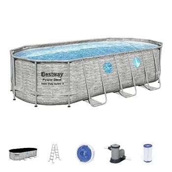 Power Steel Swim Vista Series II 18' x 9' x 48" Above Ground Outdoor Swimming Pool Set