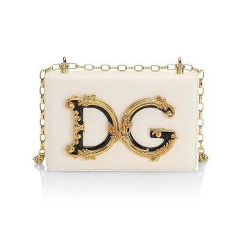 , D&G Girls Leather Shoulder Bag, White