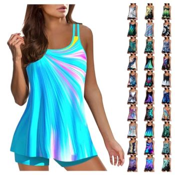Tummy Control Swimsuits for Women Two Piece Retro Swimsuits Swim Tank Top