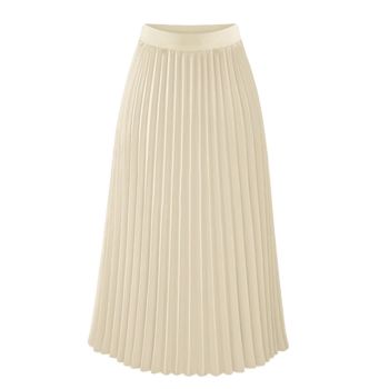 Womens High Elastic Waist Pleated Chiffon Skirt Midi Swing A-line Skirt Dressy Plain Solid Color Elegant Long Skirts Beige