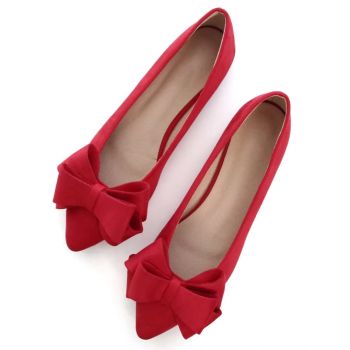 Women Fashion Bowknot Flats Comfort Pointed Toe Dress Shoes Red 43(10)