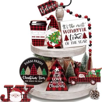 Christmas Tiered Tray Decor 8 PCS Christmas Decorations Indoor