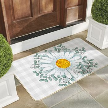 Buffalo Plaid Eucalyptus Daisy Spring Doormat