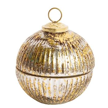 47334 Distressed Gold Foil Ball 13 oz Glass Decorative Hanging Christmas Candle Ornament