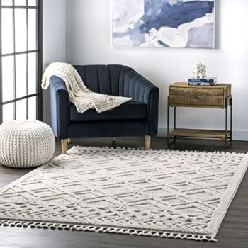 Ansley Moroccan Lattice Tassel Area Rug, 5x8, Beige