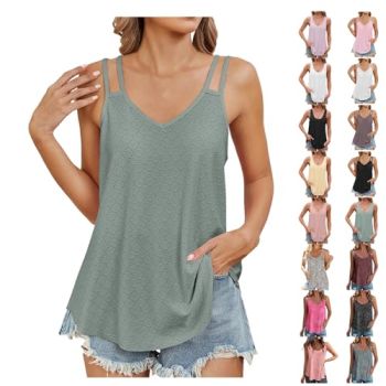 Camisole Tops for Women Loose Fit 2024 Spring Scoop Neck Sleeveless Tank Tops Workout Eyelet Embroidery Tunic Shirt A-Green
