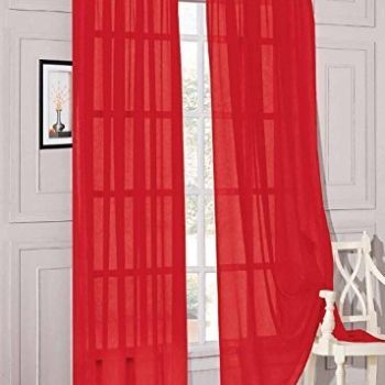 2 Piece Sheer Luxury Curtain Panel Set for Kitchen/Bedroom/Backdrop 84" Inches Long (Red)