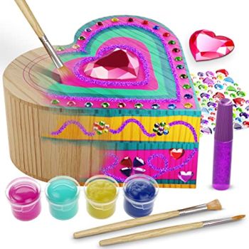 Paint Your Own Wooden Kids Heart Treasure Box Kit for Toddler Girl