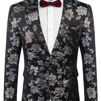 Mens Floral Tuxedo Jackets Stylish Dinner Wedding Party Dress Suit Blazers Jacket Silver