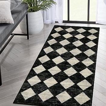 Washable Black and White Kitchen Runner Rug