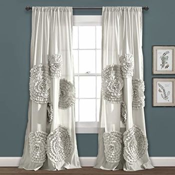 Serena Window Curtain Panel Ruffled Floral Vintage Chic Farmhouse Style Living
