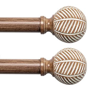 Wood Curtain Rods for Windows: 1 Inch Diameter Adjustable Drapery Rods 72" to 144"