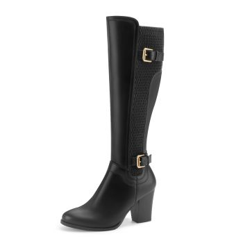 Knee High Boots Women Chunky Heel Almoud Toes Full Side Zipper Boots