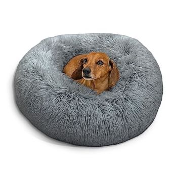 The Original Calming Donut Cat and Dog Bed in Shag Fur Gray