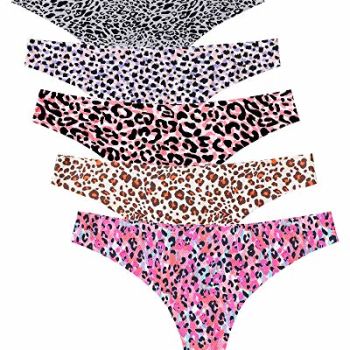 Seamless Thongs for Women No Show Thong Underwear Women 5-10 Pack (G-5 Pack Leopard Print