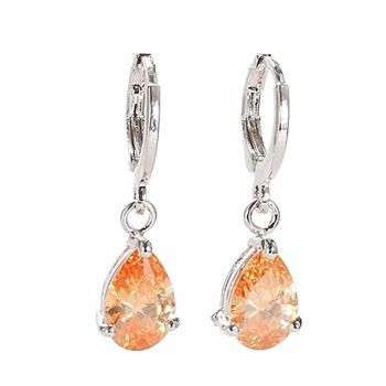 Women Leverback Earrings Teardrop Shape Zircon Dangle Earrings Dainty Dangle Earrings (Orange