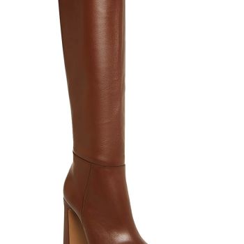 Women's Chunky Heeled Knee High Boots Classic Leather Square Toe Zippered Tall Boot