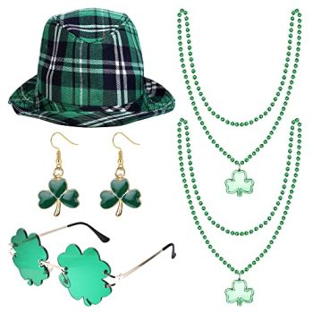 St Patricks Day Accessories for Women Men Teen St Patricks Day Earrings Necklace Hat Glasses Set St Patricks Day Costume for Party