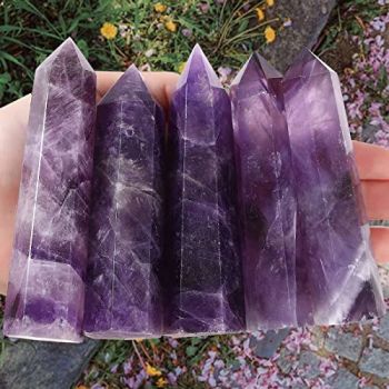 4" Amethyst Healing Crystals Wands Polishing Natural Reiki Energy Wand Stone Hexagonal Point Large Crystal Gemstones for Meditation Therapy Crystal Grid Decoration 1Pcs